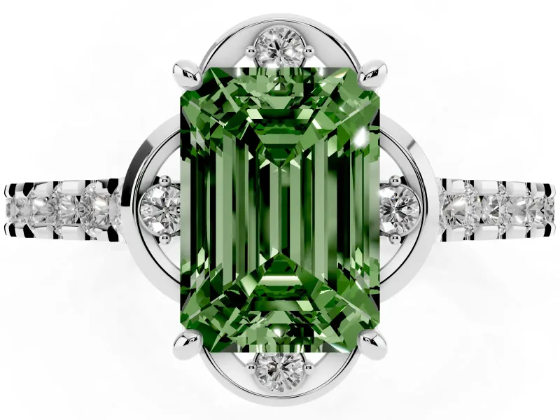 Emerald Cut Floral Petal Engagement Ring Setting for a Fancy Green Lab-Grown Diamond | Petal Accents | Platinum