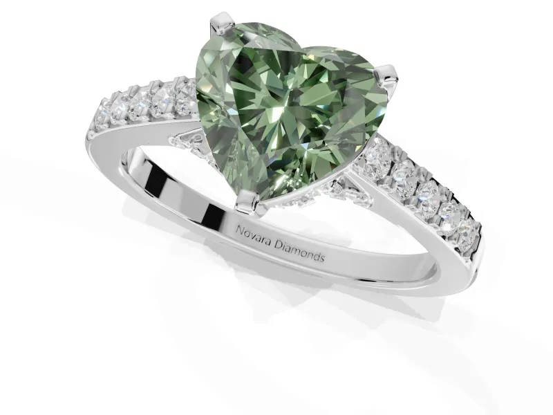 Heart-Shaped Pavé Solitaire Engagement Ring Setting for a Fancy Green Lab-Grown Diamond | Crossover Gallery | Platinum