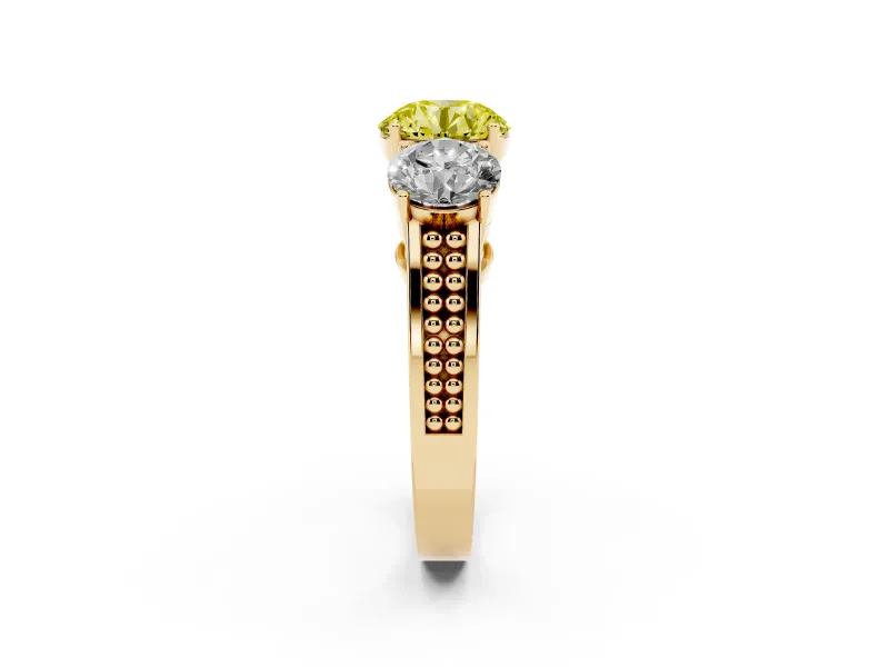Round Engagement Ring Setting for a Fancy Yellow Lab-Grown Diamond | Three Stone | Yellow Gold