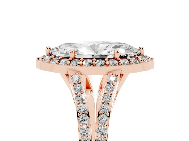 Marquise Halo Engagement Ring Setting | V-Split Pavé Band | Rose Gold