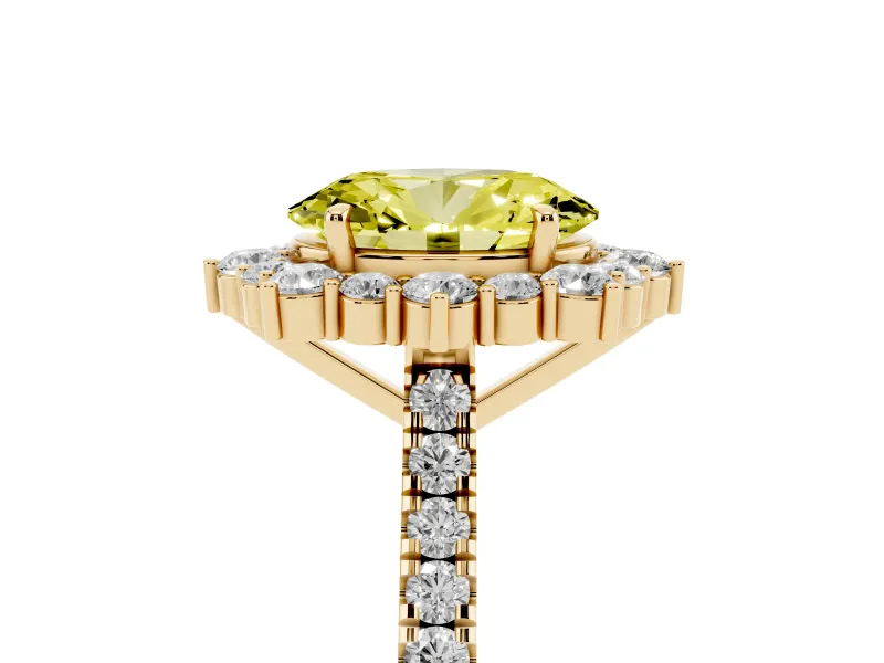 Oval Scalloped Halo Engagement Ring Setting for a Fancy Yellow Lab-Grown Diamond | Single Row Pave | Yellow Gold