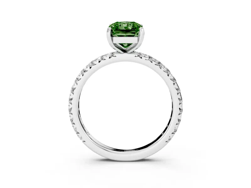 Radiant Cut Pavé Engagement Ring Setting for a Fancy Green Lab-Grown Diamond | White Gold