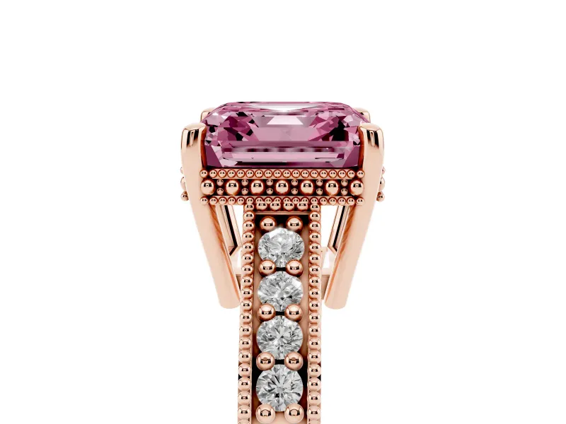 Asscher Cut Engraved Engagement Ring Setting for a Fancy Pink Lab-Grown Diamond | Rose Gold
