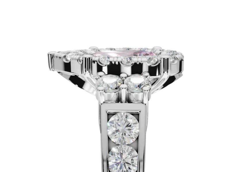 Pear-Shaped Halo Engagement Ring Setting for a Fancy Pink Lab-Grown Diamond | Graduated Channel Band | White Gold