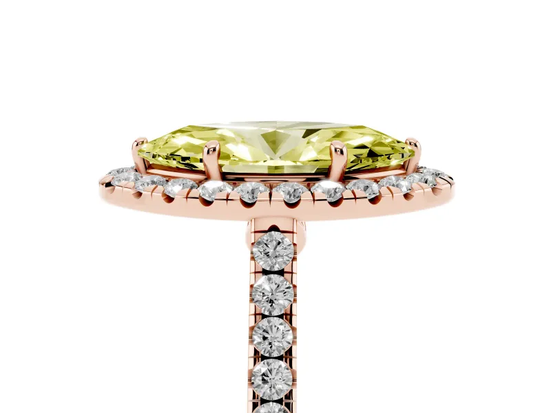 Marquise Halo Engagement Ring Setting for a Fancy Yellow Lab-Grown Diamond | Pave Shoulders | Rose Gold