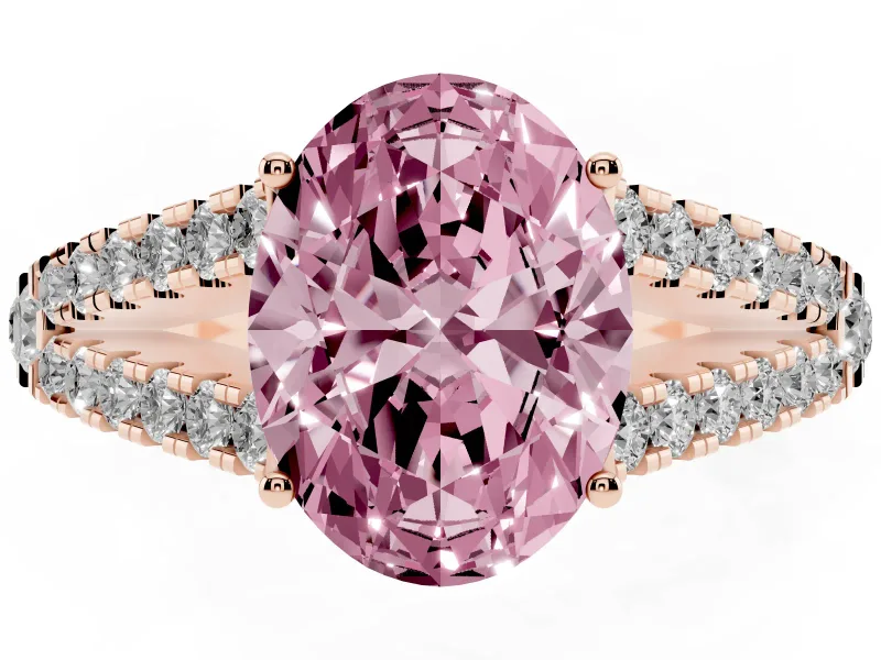 Oval Graduated Split Shank Engagement Ring Setting for a Fancy Pink Lab-Grown Diamond | Rose Gold