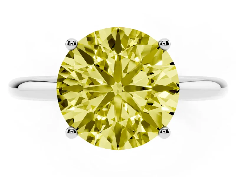 Round Hidden Halo Engagement Ring Setting for a Fancy Yellow Lab-Grown Diamond | Plain Band | Sterling Silver