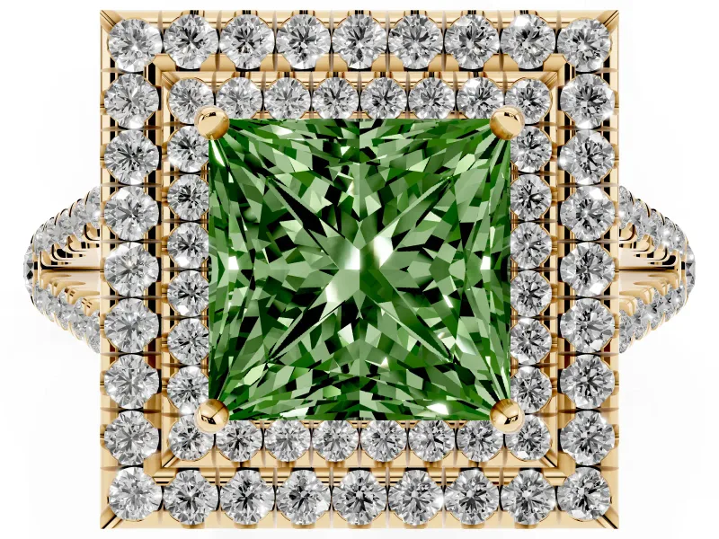 Princess Cut Halo Engagement Ring Setting for a Fancy Green Lab-Grown Diamond | Yellow Gold - Design NV-24799
