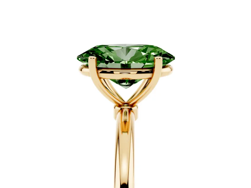 Fancy Green Oval Cut Diamond Solitaire Engagement Ring Set in Yellow gold with Thin Band and Prong Setting