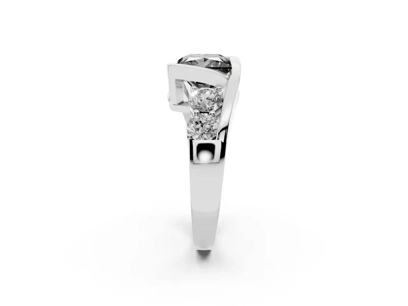 Fancy Black Princess Cut Diamond Bezel Bypass Ring Set in Silver with Round Accents