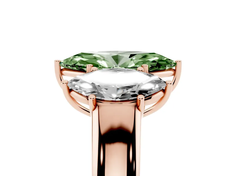 Marquise 3 Stone Engagement Ring Setting for a Fancy Green Lab-Grown Diamond | Rose Gold