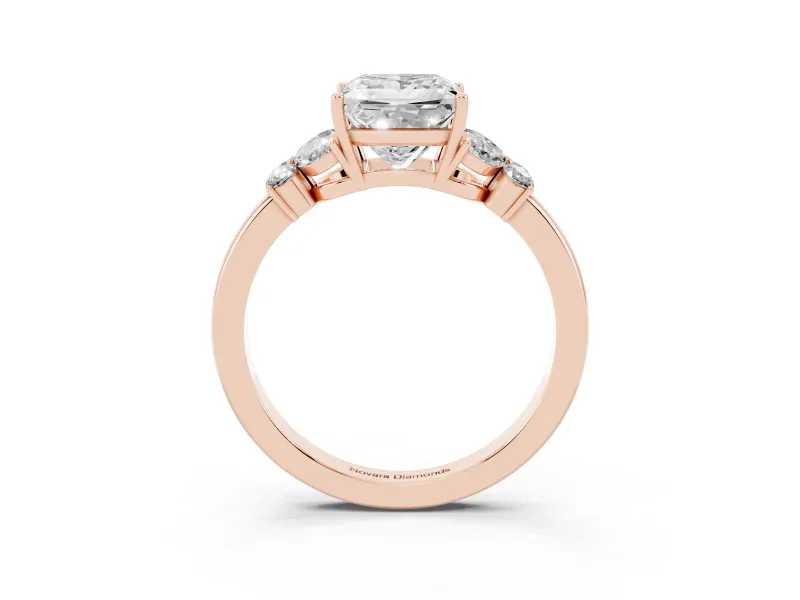Princess Cut Diamond Solitaire Floral Ring Set in Rose gold with Marquise Petals and Prong Setting