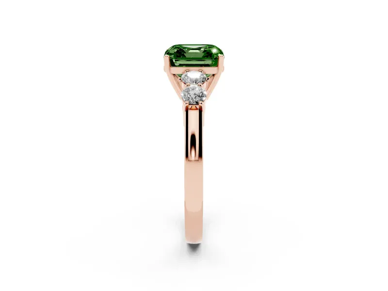 Asscher Cut 5 Stone Engagement Ring Setting for a Fancy Green Lab-Grown Diamond | Rose Gold