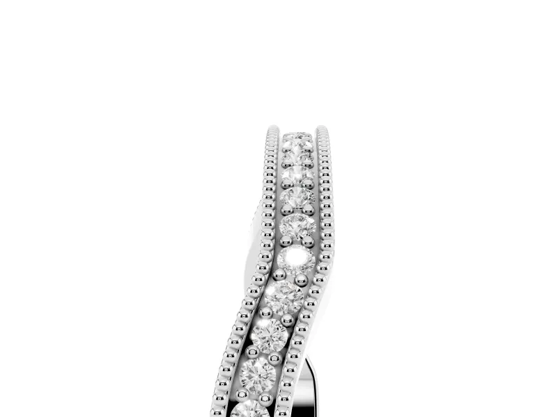 Round Diamond Channel Contour Band Set in Silver with Milgrain Edges