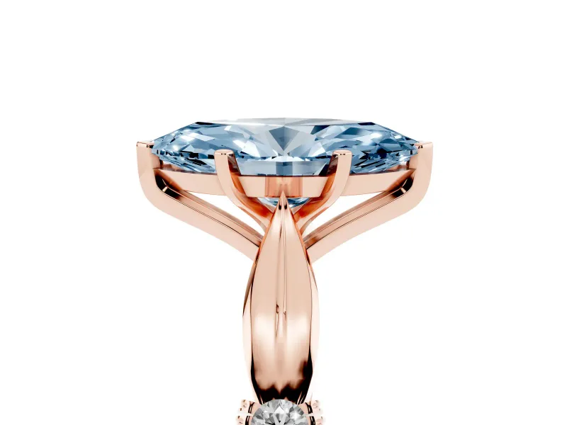 Marquise Floral Solitaire Engagement Ring Setting for a Fancy Blue Lab-Grown Diamond | Rose Gold