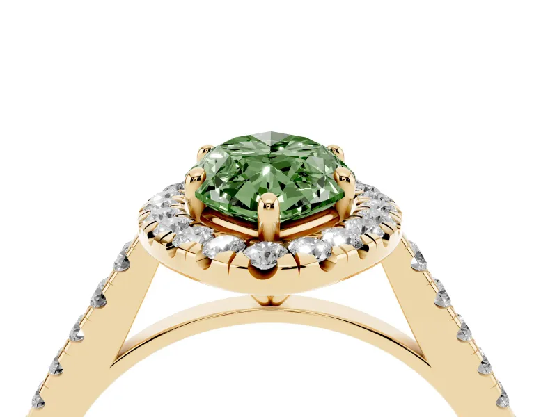 Marquise Halo Engagement Ring Setting for a Fancy Green Lab-Grown Diamond | Pave Shoulders | Yellow Gold