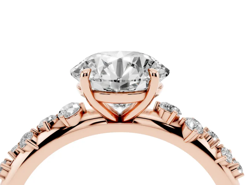 Round Cut Diamond Cluster Solitaire Ring Set in Rose gold with Prong Setting