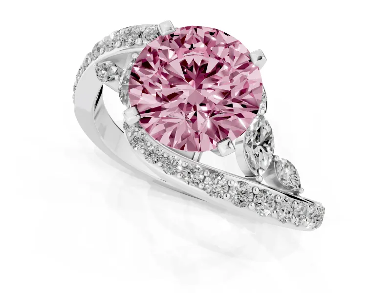 Round Bypass Engagement Ring Setting for a Fancy Pink Lab-Grown Diamond | Platinum