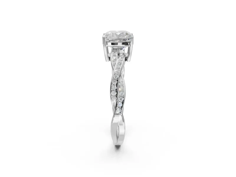 Cushion Cut Twisted Pavé Solitaire Engagement Ring Setting | Open Basket | White Gold