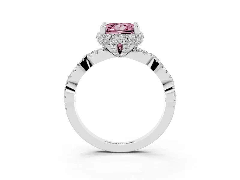 Princess Cut Milgrain Halo Engagement Ring Setting for a Fancy Pink Lab-Grown Diamond | Graduated Shoulders | White Gold