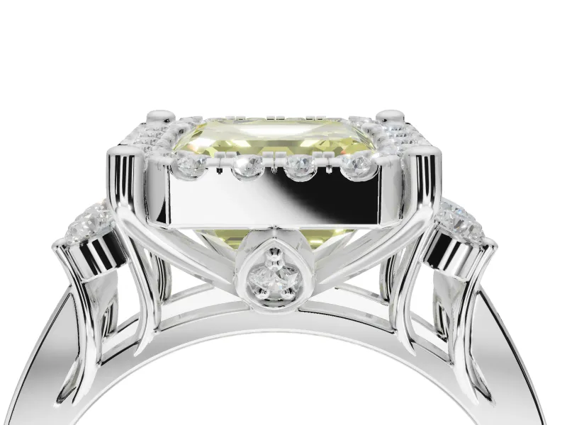Asscher Cut Halo Engagement Ring Setting for a Fancy Yellow Lab-Grown Diamond | Graduated Channel Band | Platinum