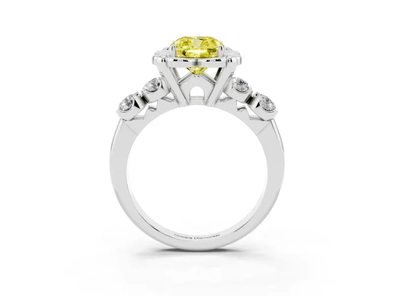 Cushion Cut Floral Engagement Ring Setting for a Fancy Yellow Lab-Grown Diamond | Petal Frame | White Gold