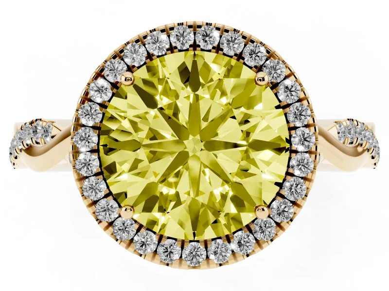 Round Twist Halo Engagement Ring Setting for a Fancy Yellow Lab-Grown Diamond | Yellow Gold