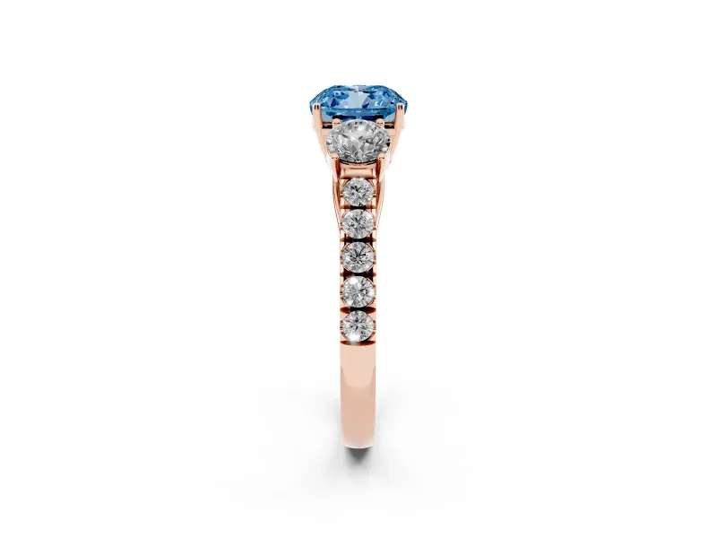 Cushion Cut Engagement Ring Setting for a Fancy Blue Lab-Grown Diamond | Three Stone | Rose Gold