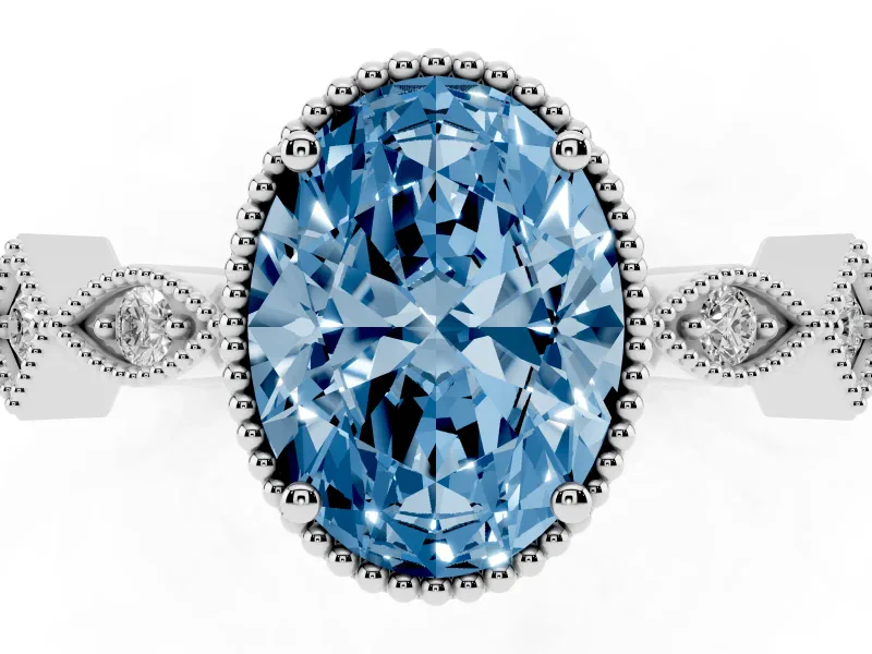 Fancy Blue Oval Cut Diamond Milgrain Marquise Twist Band Ring Set in Platinum with Prong Setting
