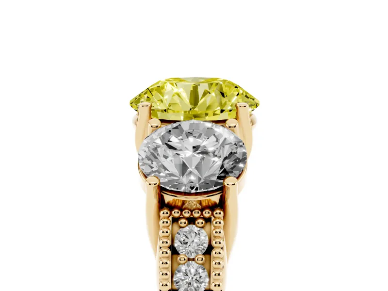 Round Vintage Three Stone Engagement Ring Setting for a Fancy Yellow Lab-Grown Diamond | Yellow Gold