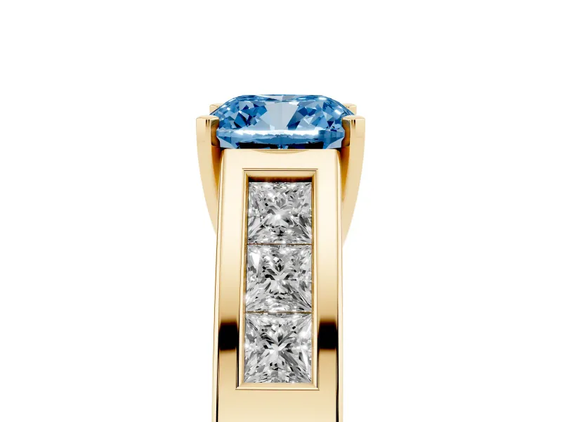 Cushion Cut Channel-Set Engagement Ring Setting for a Fancy Blue Lab-Grown Diamond | Yellow Gold