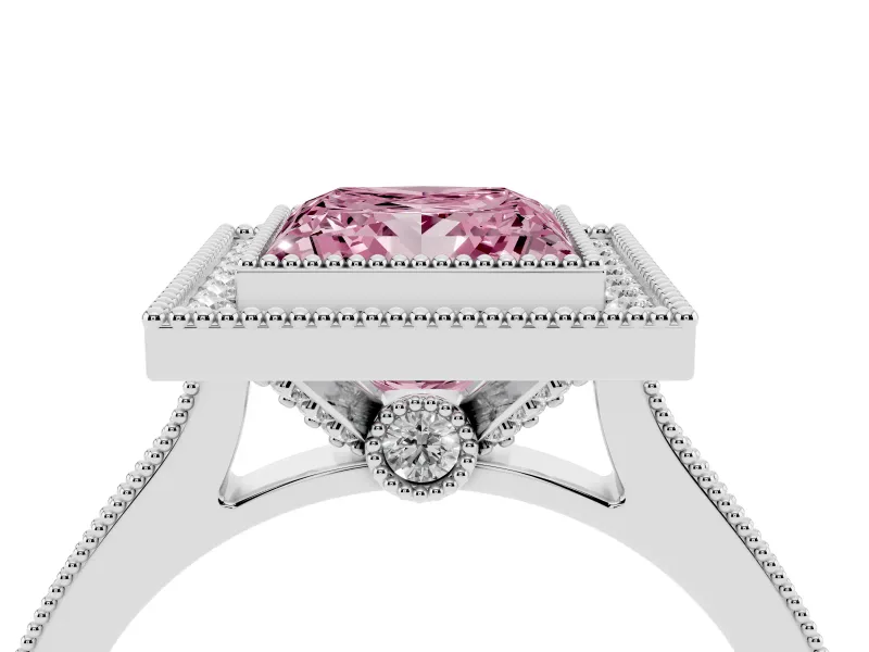 Princess Cut Halo Engagement Ring Setting for a Fancy Pink Lab-Grown Diamond | Sterling Silver - Design NV-24721