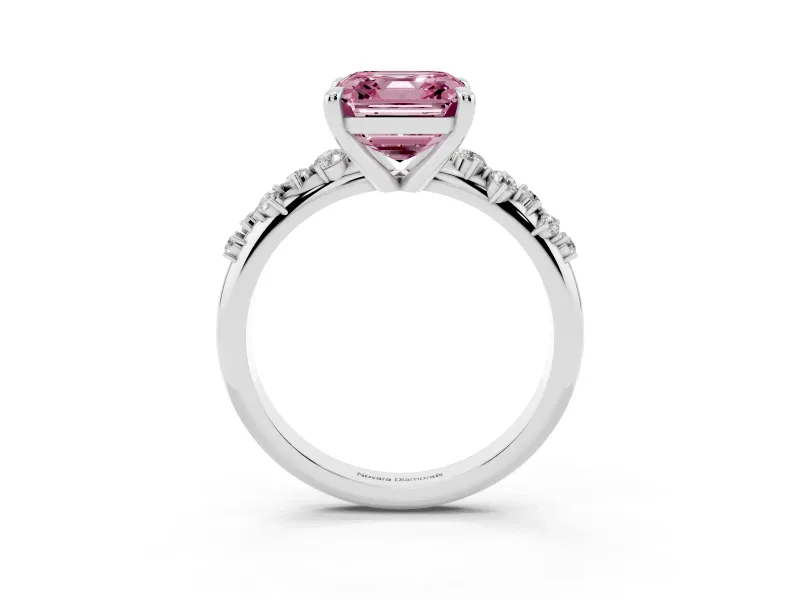 Asscher Cut Graduated Accent Engagement Ring Setting for a Fancy Pink Lab-Grown Diamond | Platinum