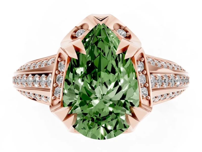 Pear-Shaped Hidden Halo Engagement Ring Setting for a Fancy Green Lab-Grown Diamond | Triple Row Pavé Band | Rose Gold