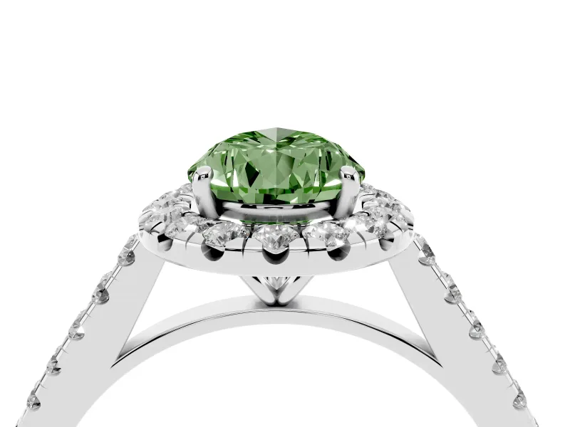 Pear-Shaped Halo Engagement Ring Setting for a Fancy Green Lab-Grown Diamond | Pave Shoulders | White Gold