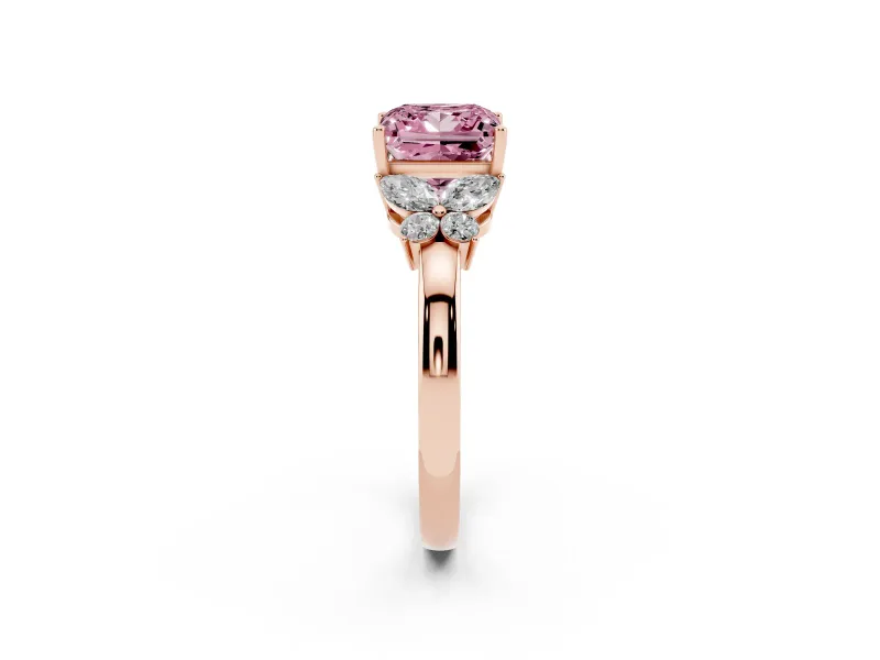Princess Cut Petal Engagement Ring Setting for a Fancy Pink Lab-Grown Diamond | Rose Gold