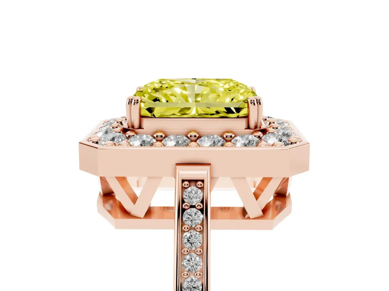 Radiant Cut Halo Engagement Ring Setting for a Fancy Yellow Lab-Grown Diamond | Polished Halo Rim | Rose Gold
