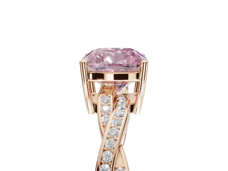Cushion Cut Twisted Pavé Solitaire Engagement Ring Setting for a Fancy Pink Lab-Grown Diamond | Open Basket | Rose Gold