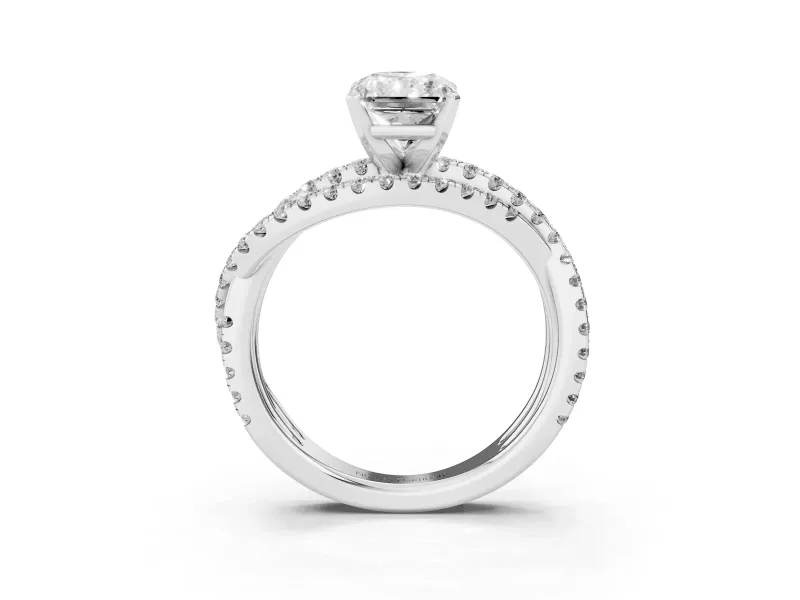 Radiant Cut Twisted Pavé Solitaire Engagement Ring Setting | Three-Strand Band | White Gold