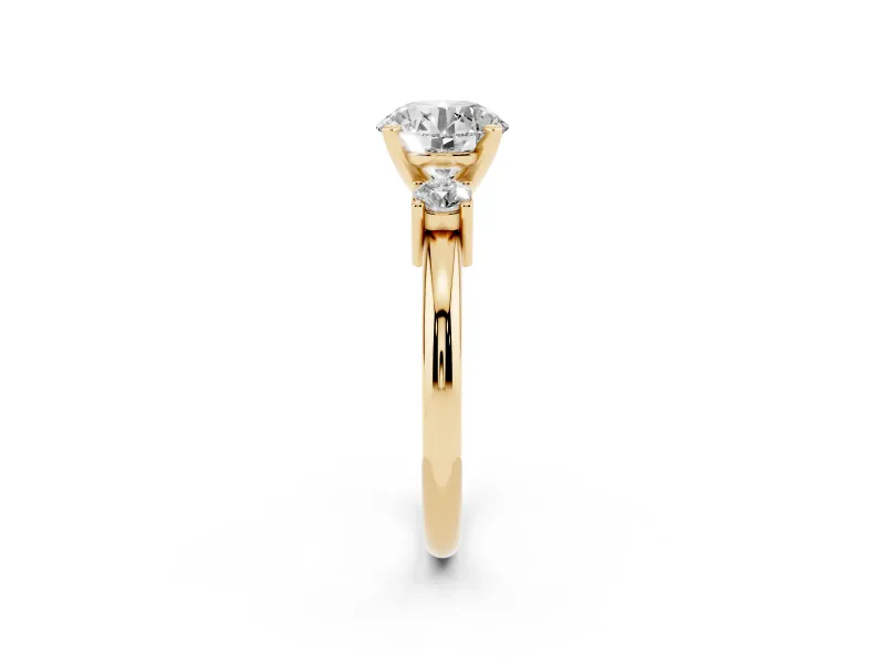 Round Three Stone Engagement Ring Setting | Round Side Stones | Yellow Gold