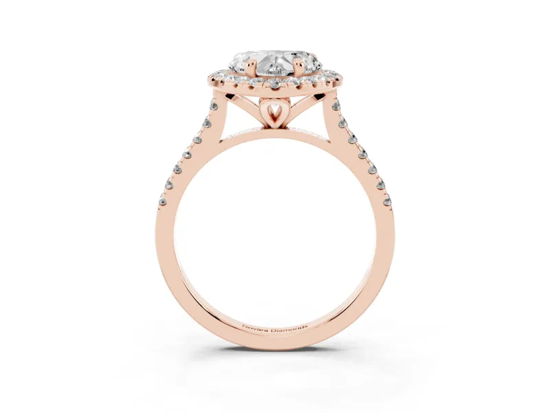 Heart-Shaped Halo Engagement Ring Setting | Tapered Band | Rose Gold