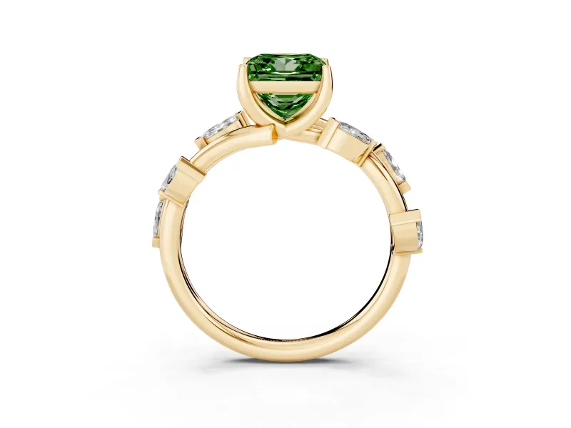 Princess Cut Twisted Vine Engagement Ring Setting for a Fancy Green Lab-Grown Diamond | Yellow Gold