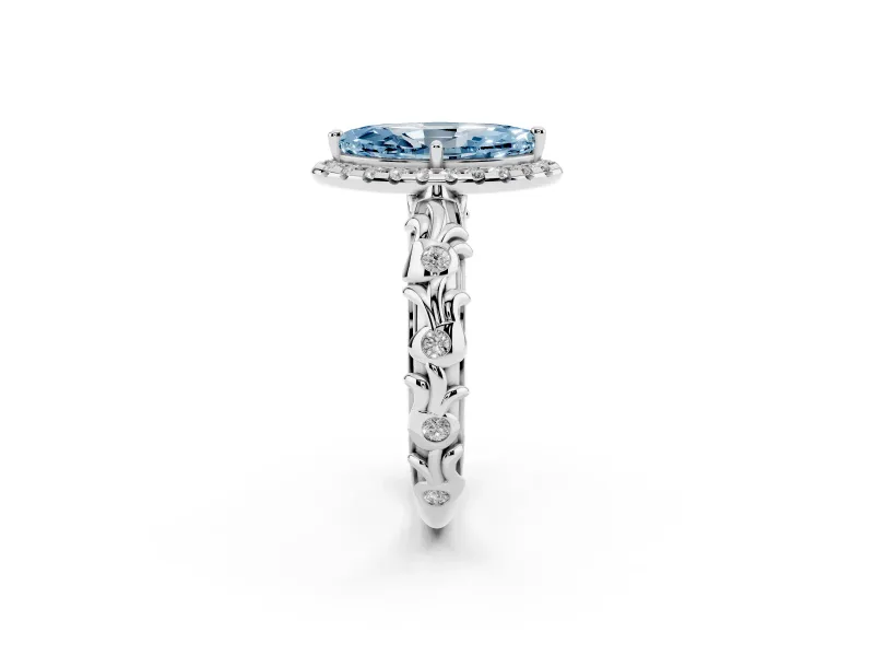 Marquise Leaf Halo Engagement Ring Setting for a Fancy Blue Lab-Grown Diamond | Sterling Silver