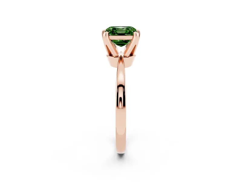Asscher Cut Tapered Solitaire Engagement Ring Setting for a Fancy Green Lab-Grown Diamond | Claw Prong Head | Rose Gold