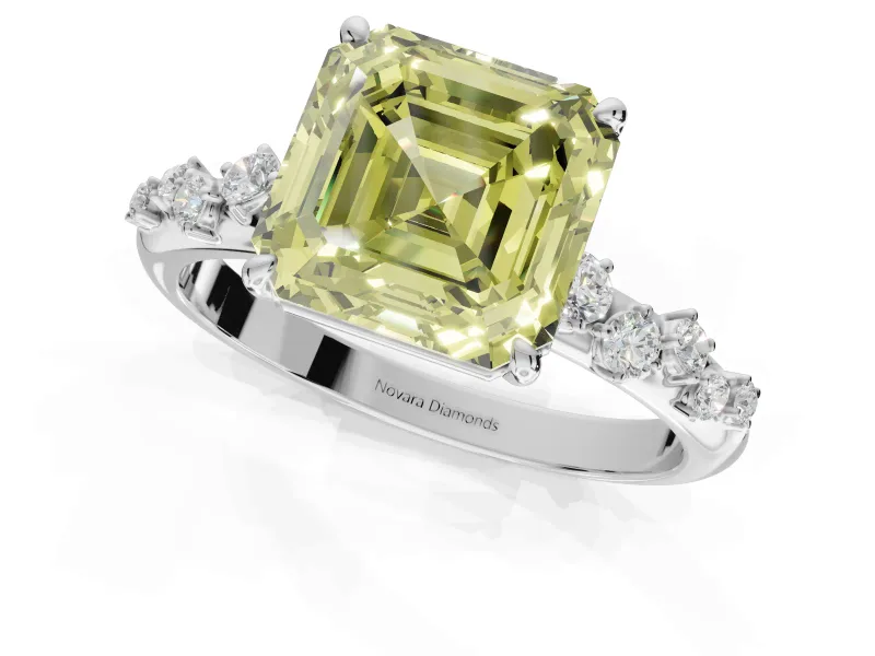 Asscher Cut Graduated Solitaire Engagement Ring Setting for a Fancy Yellow Lab-Grown Diamond | White Gold