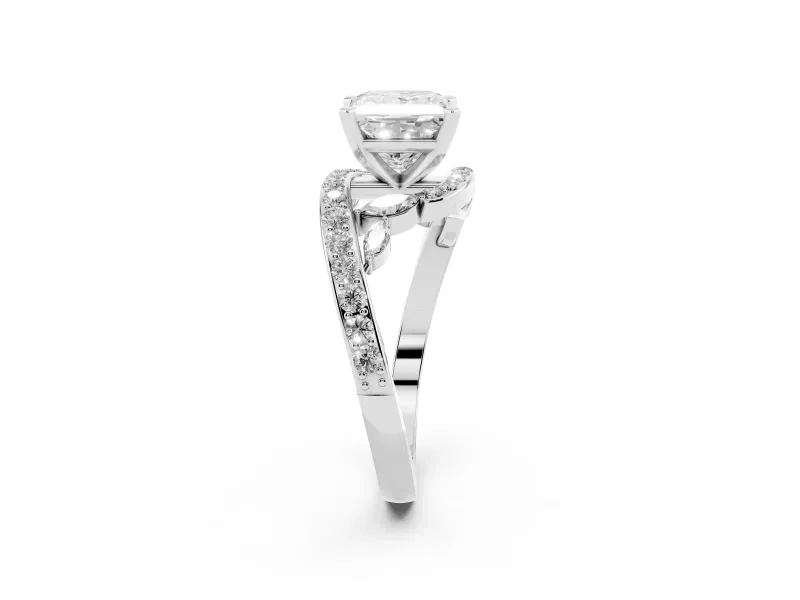 Princess Cut Diamond Solitaire Ring Set in Silver with Pavé Twist Band and Secure Prong Setting