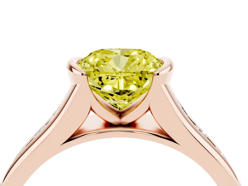 Cushion Cut Half Bezel Engagement Ring Setting for a Fancy Yellow Lab-Grown Diamond | Rose Gold