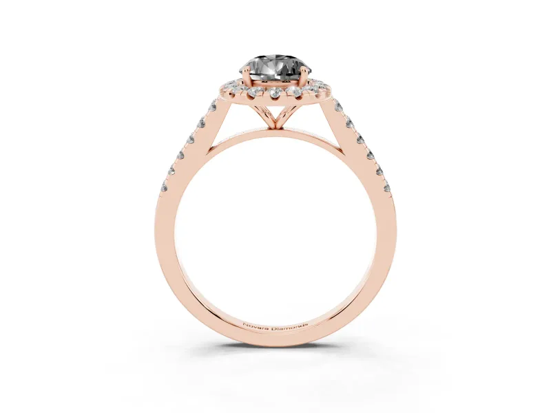 Pear-Shaped Halo Engagement Ring Setting for a Black Center | Pavé Shoulders | Rose Gold
