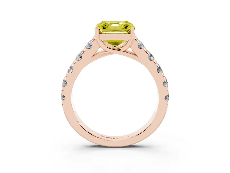 Asscher Cut Engagement Ring Setting for a Fancy Yellow Lab-Grown Diamond | Rose Gold - Design NV-24643