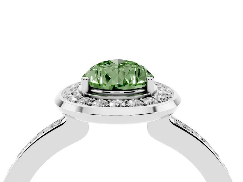 Pear-Shaped Bezel-Rim Halo Engagement Ring Setting for a Fancy Green Lab-Grown Diamond | Pave Band | Platinum